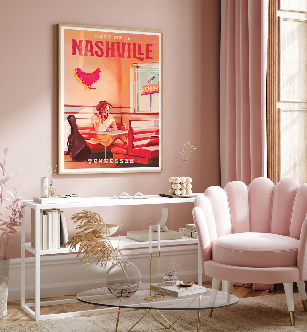 Vibrant Nashville Tennessee Redhead, Bar & Cafe Art poster capturing Southern charm and music spirit.