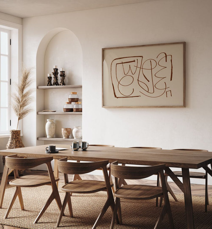 Stunning NATIVE, ABSTRACT PAINTINGS enhance modern dining spaces with vibrant colors and creative designs.