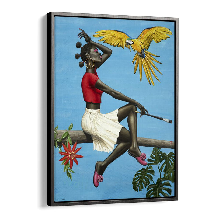 Natural Mystic By Christian Beijer African Lady Artwork in Black Floater Frame
