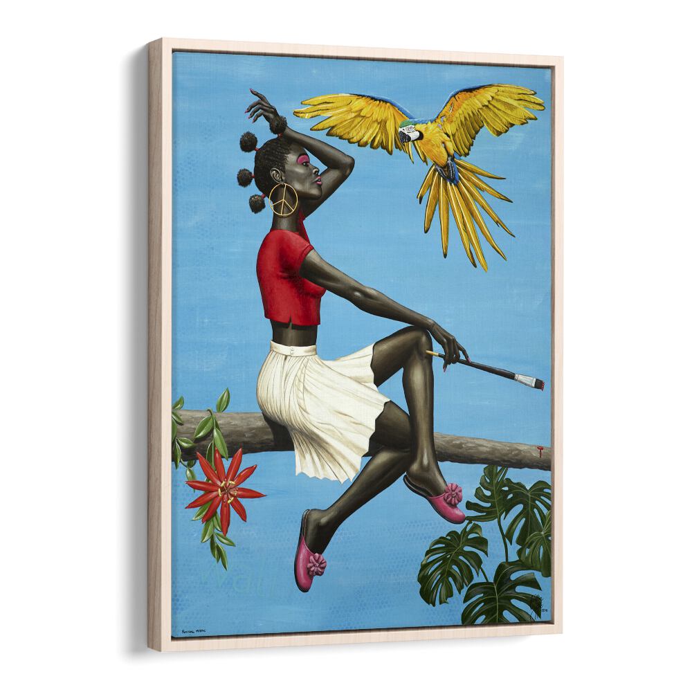 Natural Mystic By Christian Beijer African Lady Artwork in Oak Wood Floater Frame