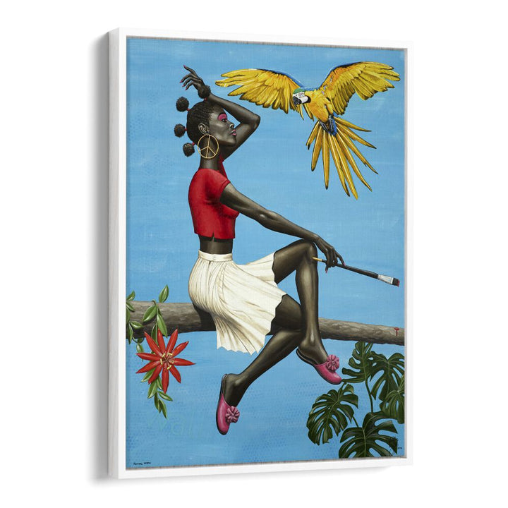 Natural Mystic By Christian Beijer African Lady Artwork in White floater Frame  