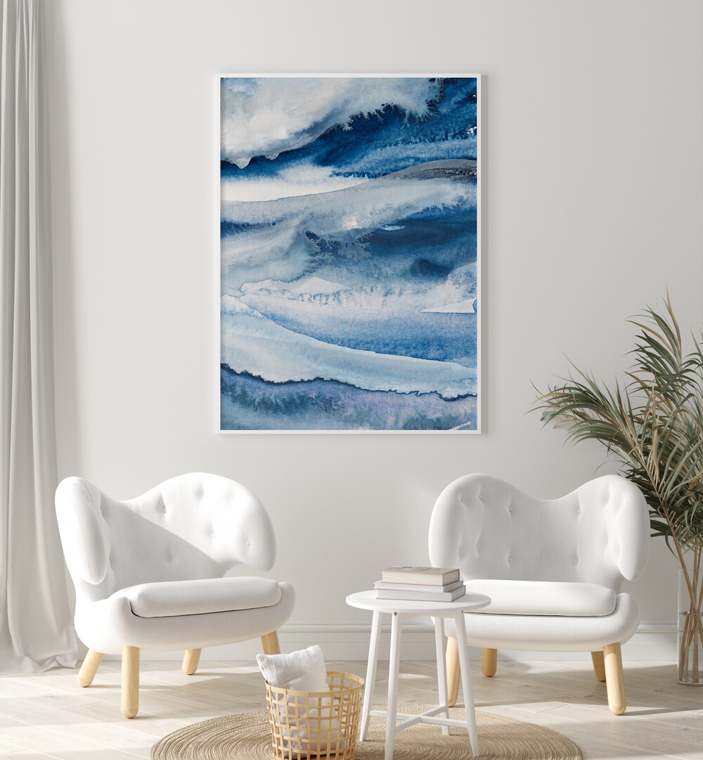 Blue waves and textures define NATUREFORCE, ABSTRACT PAINTINGS, enhancing modern home decor beautifully.