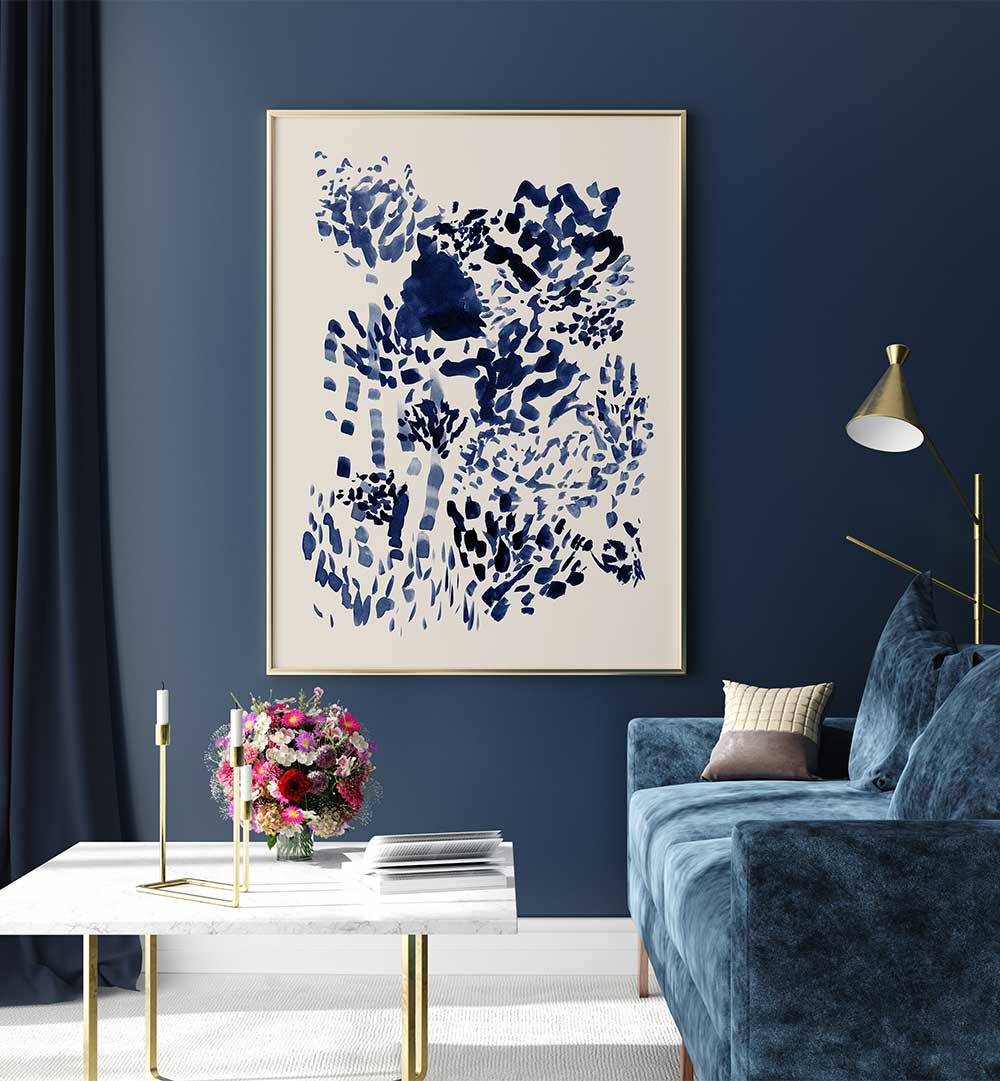 Navy Blue Free Flowing Garden, abstract paintings adding elegance and emotion to your living space decor.