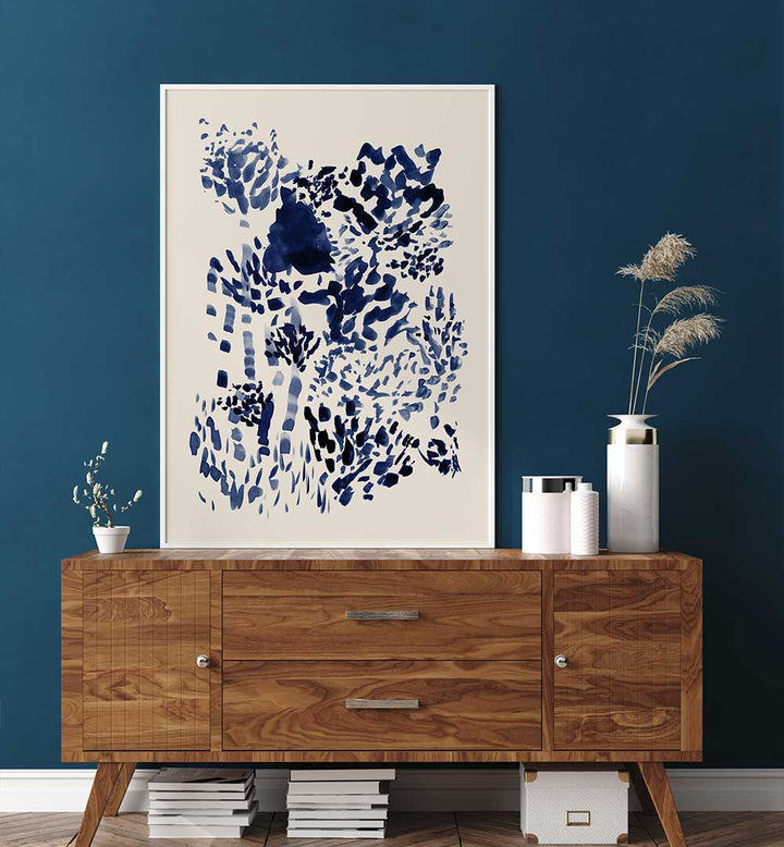 Navy Blue Free Flowing Garden, Abstract Paintings, enhancing modern interiors with deep hues and fluid designs.