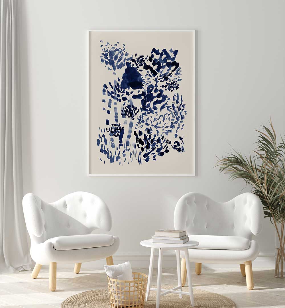 Navy Blue Free Flowing Garden, Abstract Paintings, perfect for transforming your living space with modern elegance.