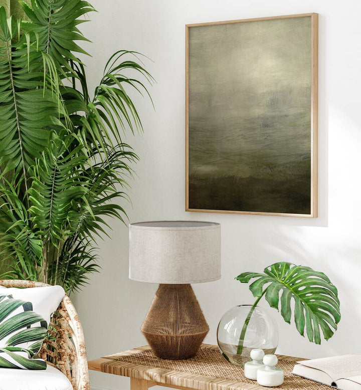 Captivating NEBBIA Abstract Paintings adorn a wall, enhancing the room's ambiance with rich colors and unique artistry.