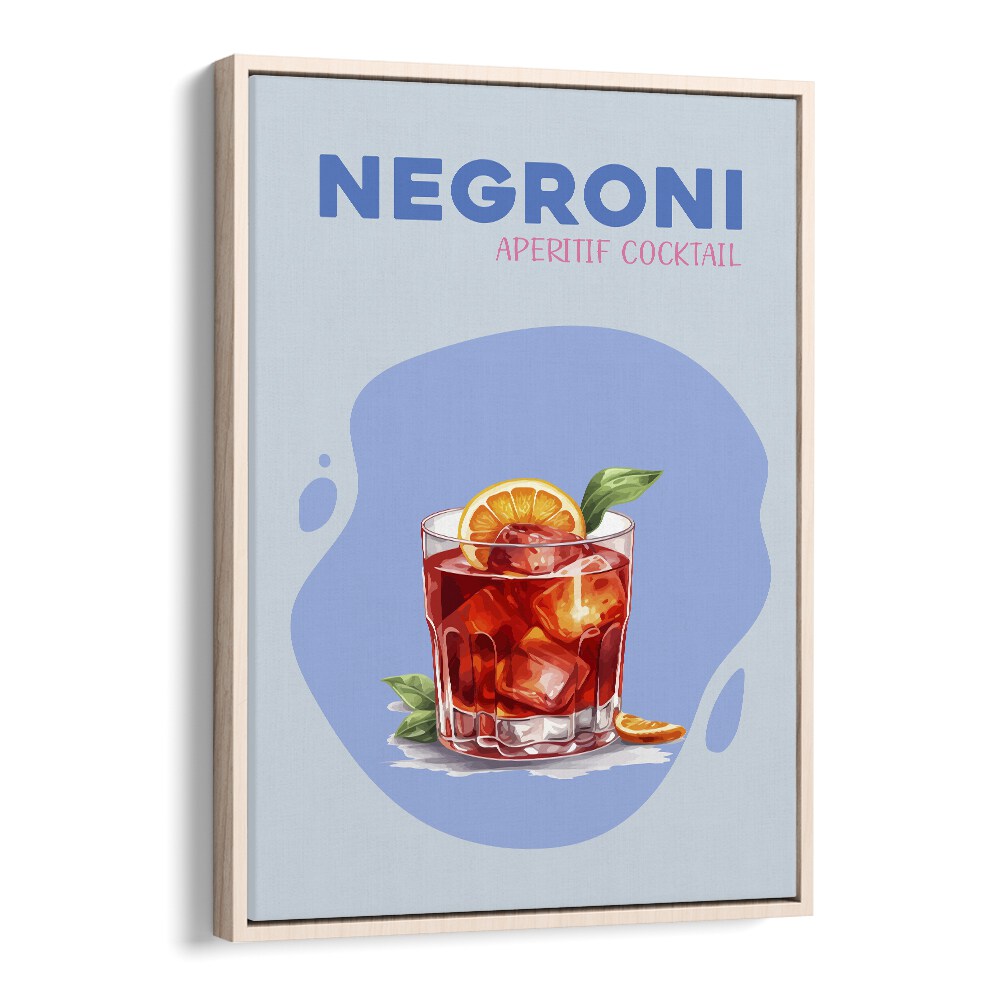 Negroni Bar & Cafe Artwork in Oak Wood Floater Frame