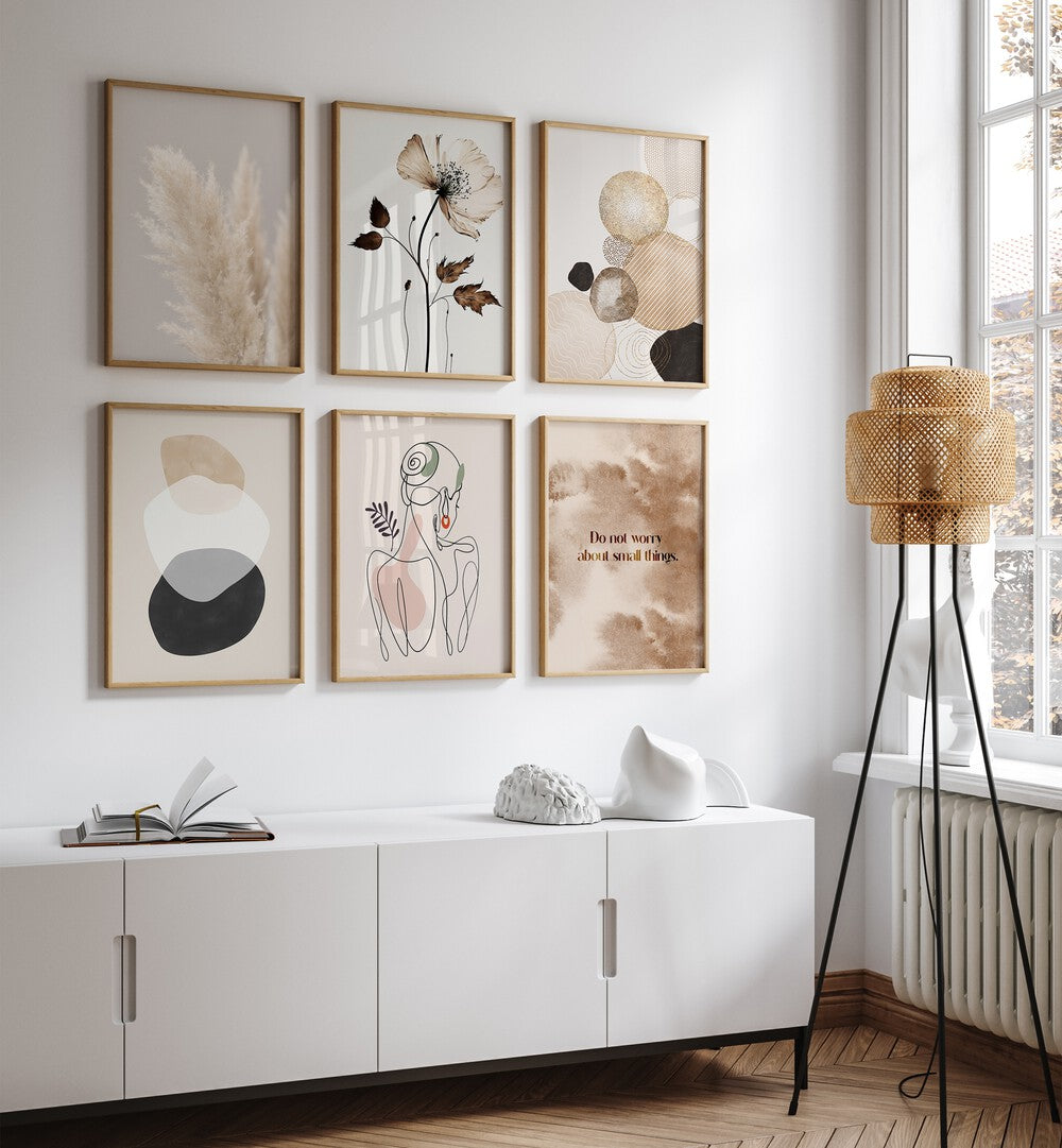 Neutral Nomad Set, set of 6 paintings, enhances any living space with minimalist elegance and warm tones.