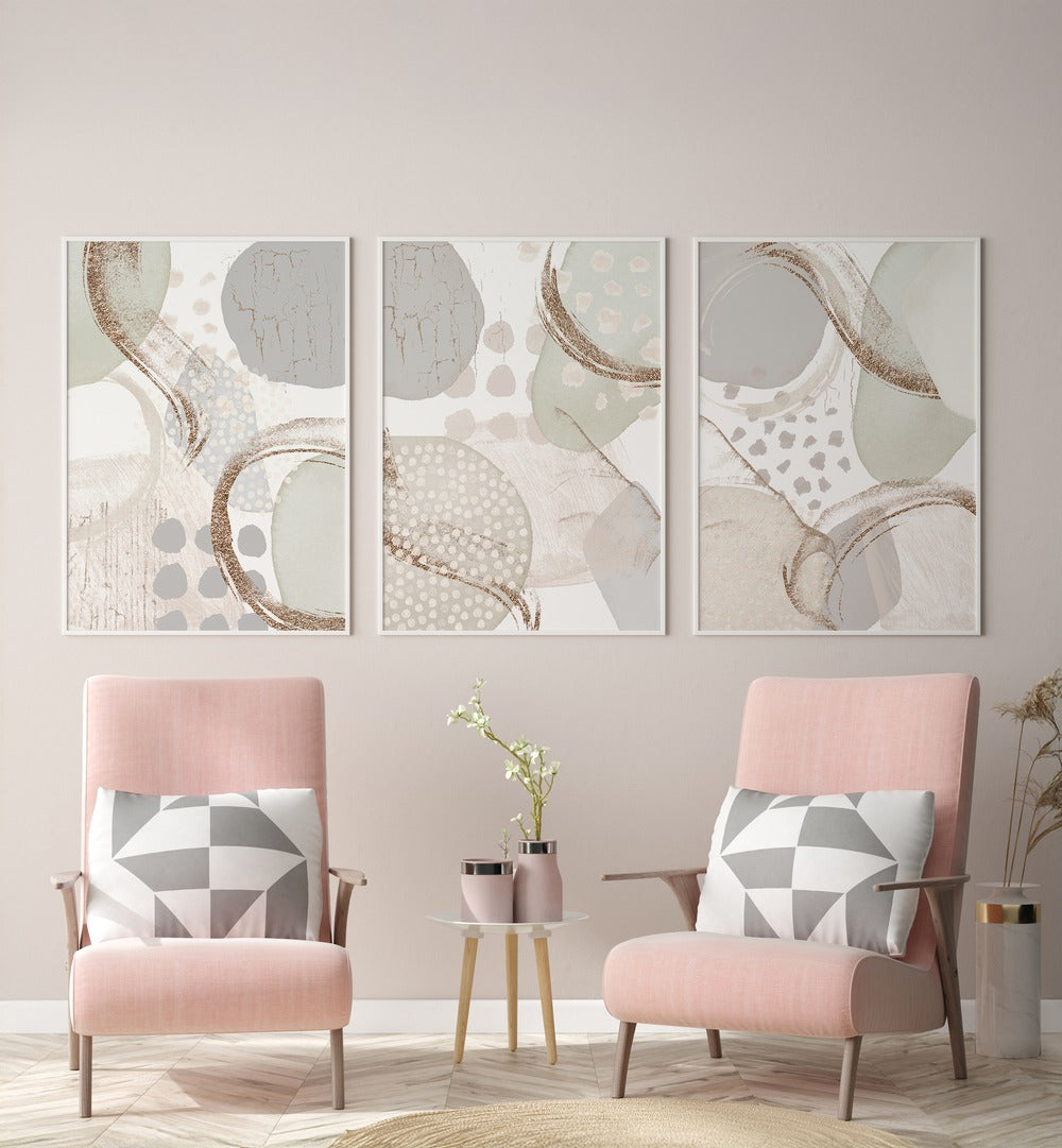 Elevate your decor with the NEUTRAL SMOOTH SET, SET OF 3 PAINTINGS, perfect for any stylish living space.