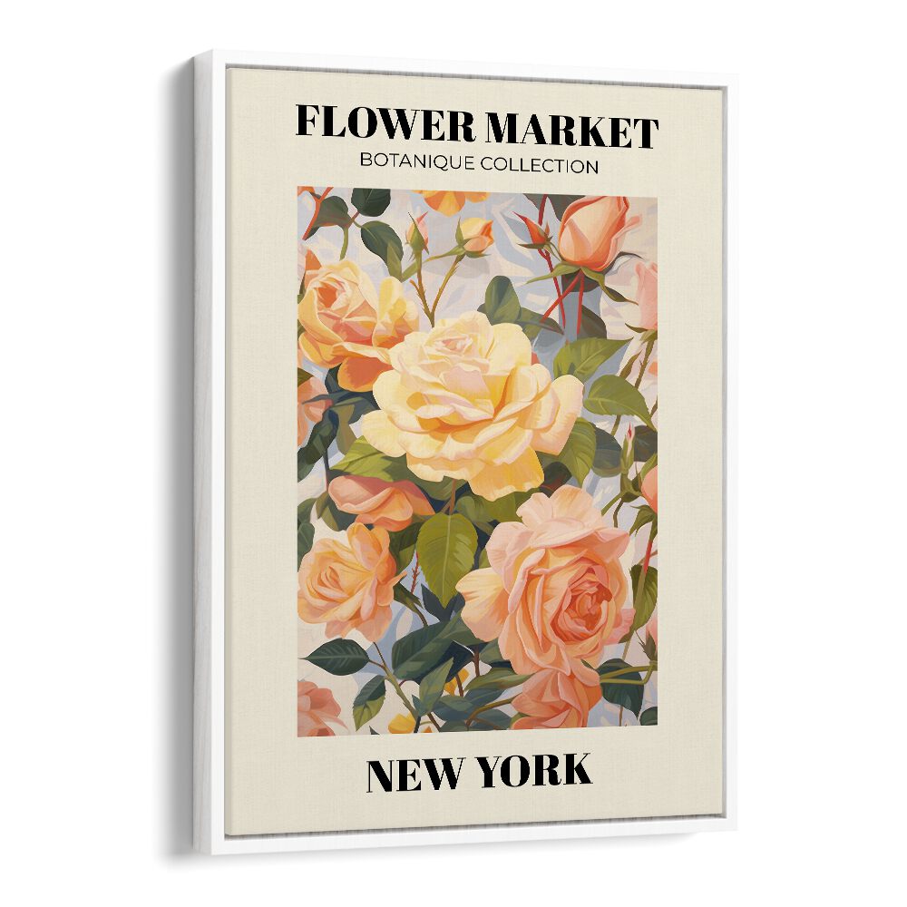 New York- Flower Marketo   Botanical Flower Paintings Artwork  in White Floater Frame