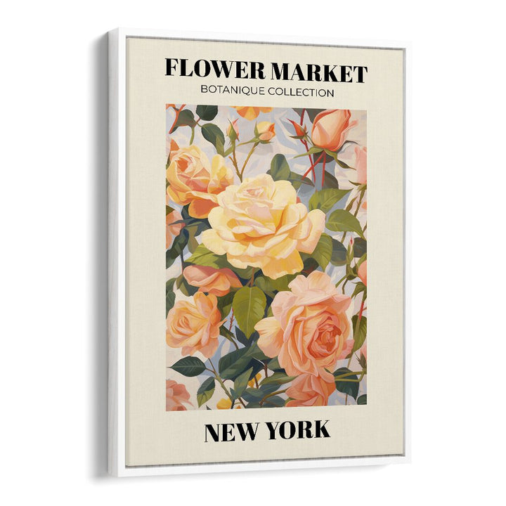 New York- Flower Marketo   Botanical Flower Paintings Artwork  in White Floater Frame