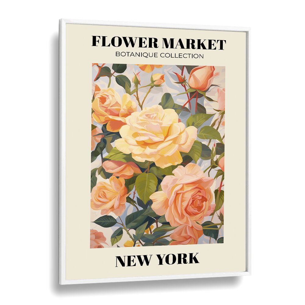 New York-  Flower Marketo  Botanical Flower Paintings Artwork  in White Plain Frame