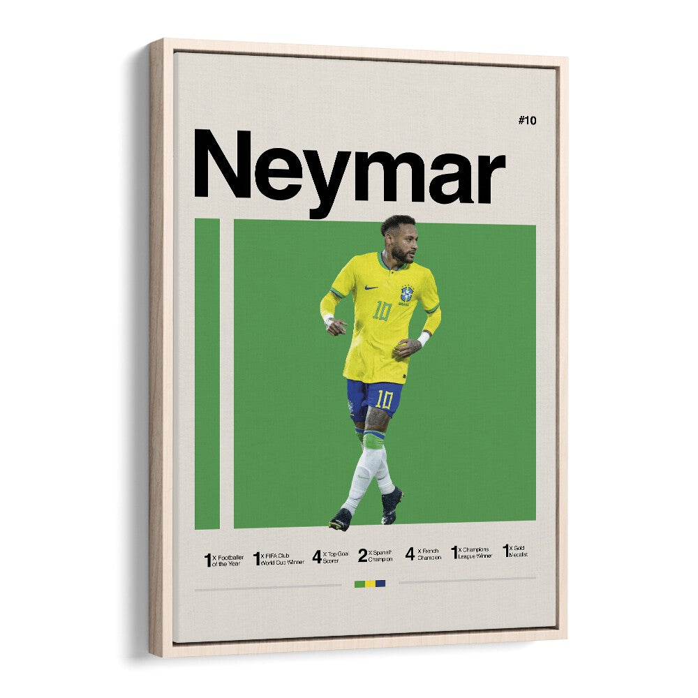 Neymar: A Football Maestro Sports Art Artwork in Oak Wood Floater Frame