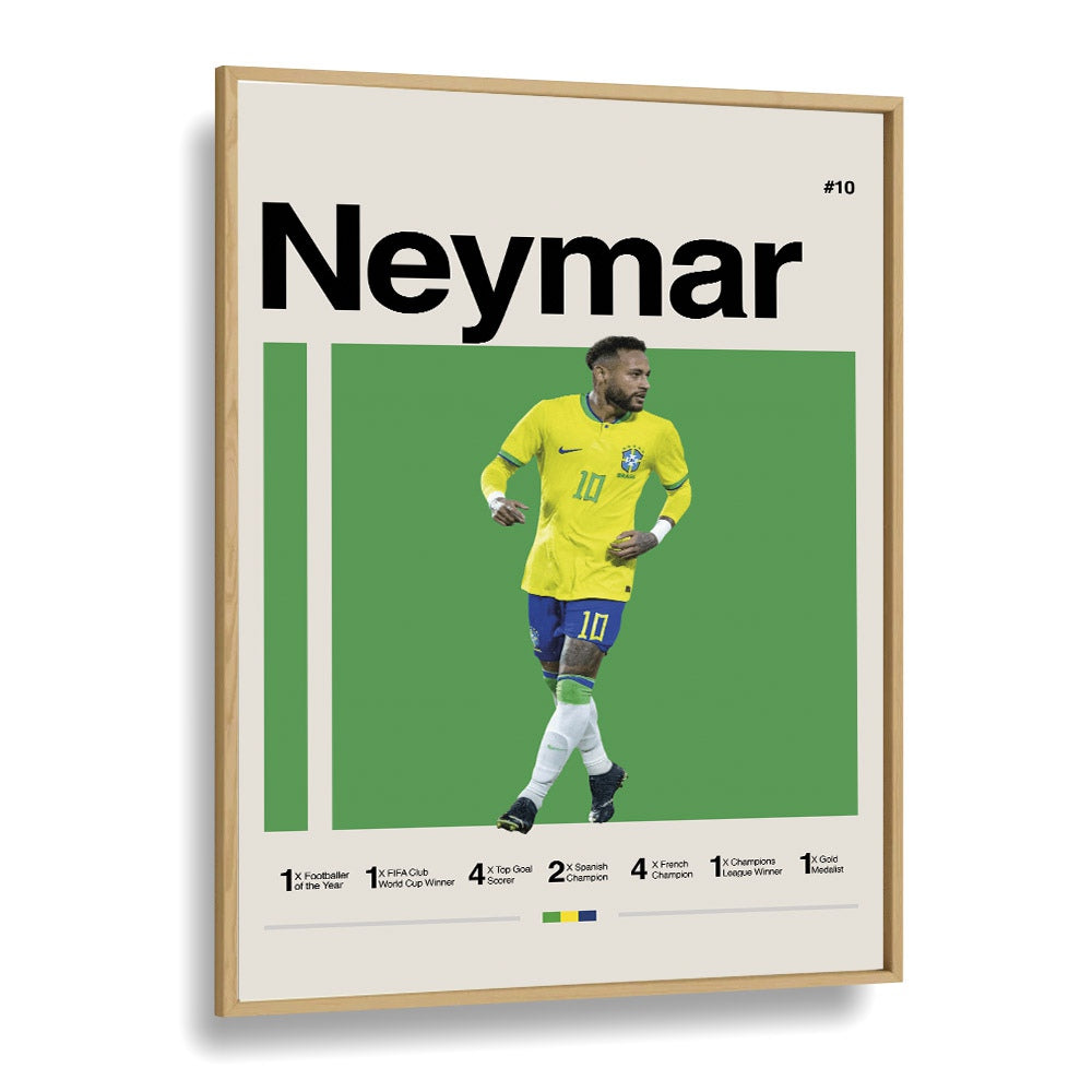 Neymar: A Football Maestro Sports Art Artwork in Oak Wood Plain Frame