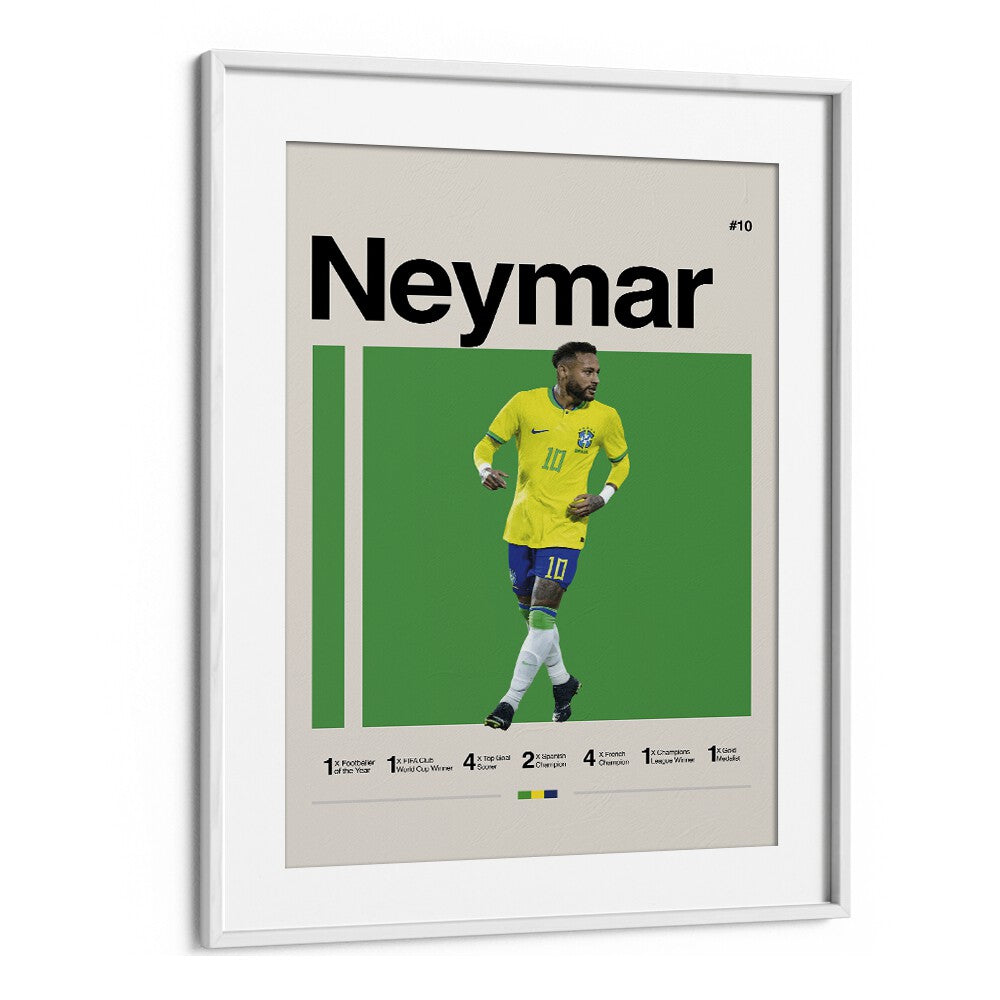 Neymar: A Football Maestro Sports Art Artwork in White Frame With Mount