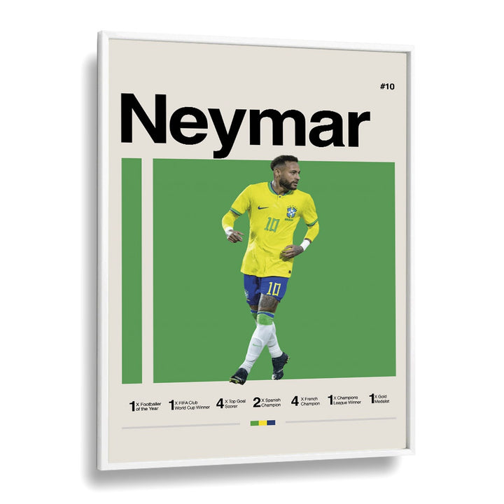 Neymar: A Football Maestro Sports Art Artwork in White Plain Frame