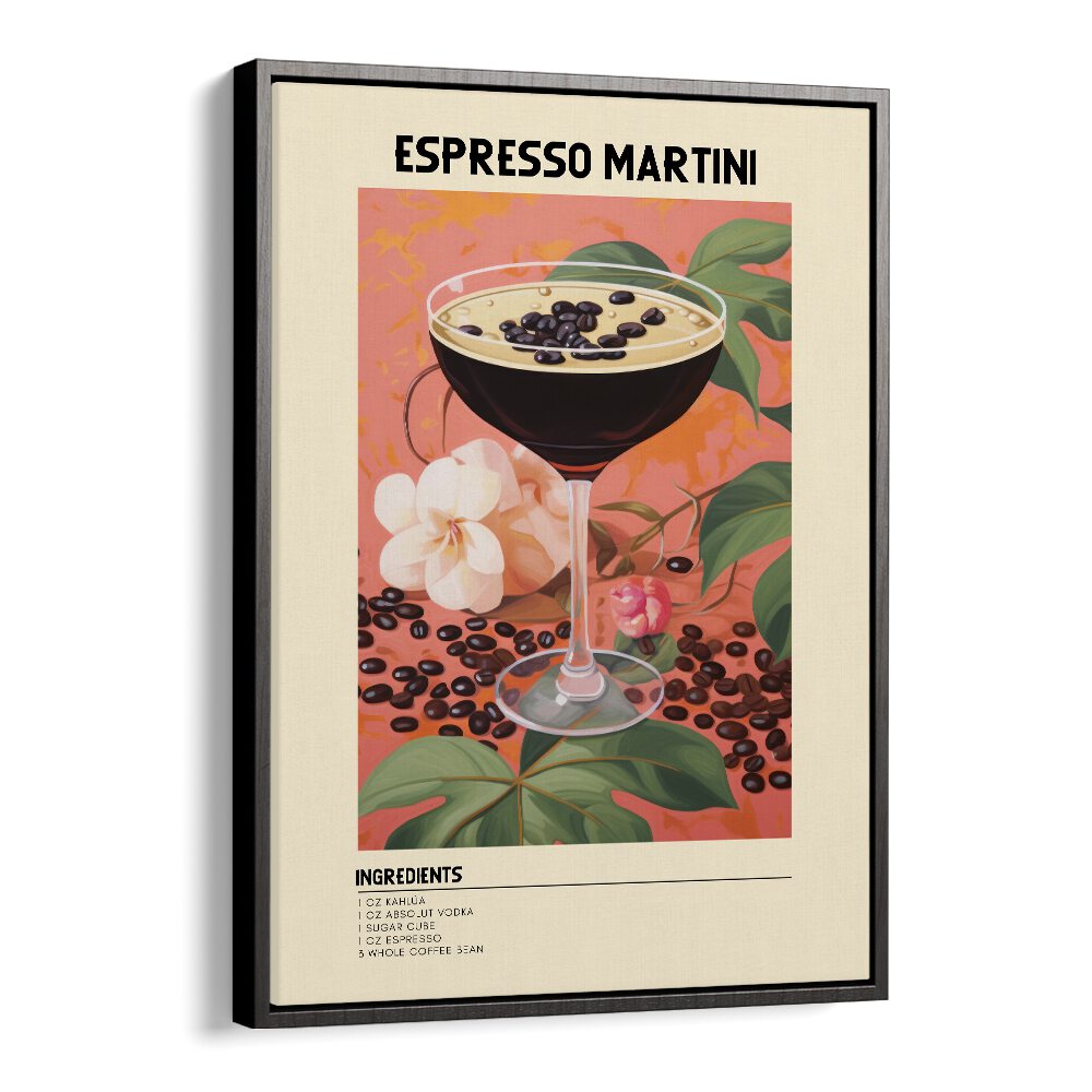 Night Time Elegance Espresso Martini Bar & Cafe Artwork in Black Floater Frame