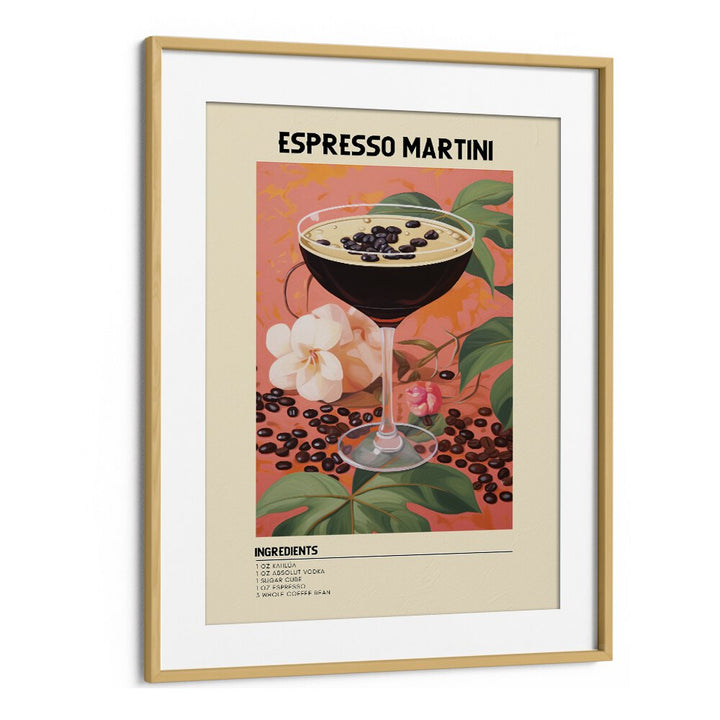 Night Time Elegance Espresso Martini Bar & Cafe Artwork in Oak Wood Frame With Mount