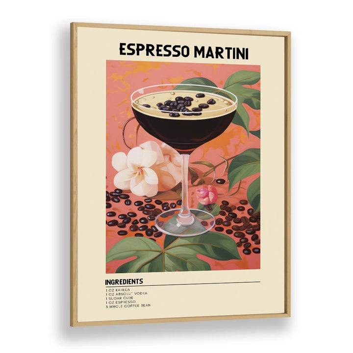 Night Time Elegance Espresso Martini Bar & Cafe Artwork in Oak Wood Plain Frame