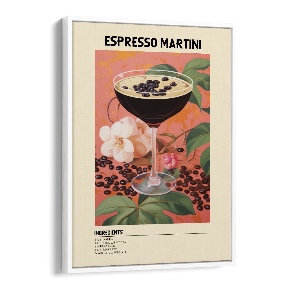 Night Time Elegance Espresso Martini Bar & Cafe Artwork in White Floater Frame