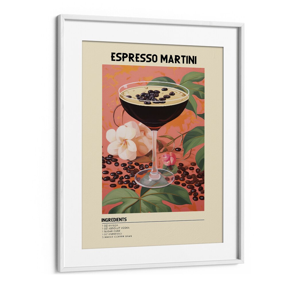 Night Time Elegance Espresso Martini Bar & Cafe Artwork in White Frame With Mount