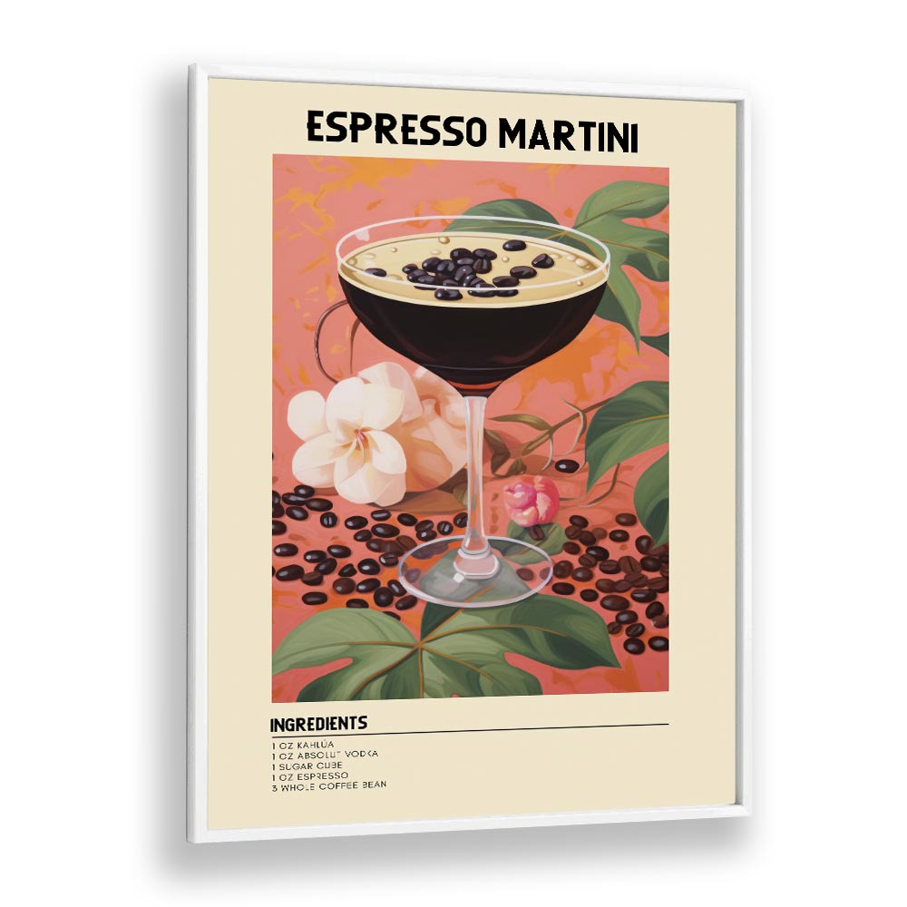 Night Time Elegance Espresso Martini Bar & Cafe Artwork in White Plain Frame