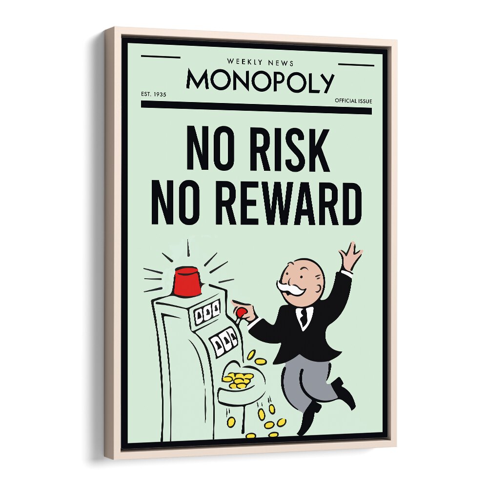 No Risk No Reward Money Art Artwork in Oak Wood Floater Frame