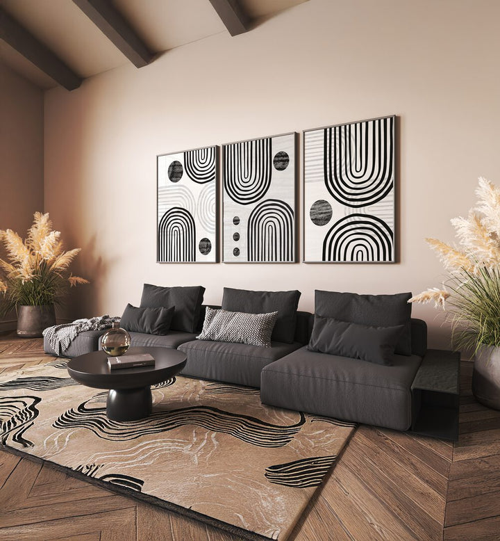 Elevate your decor with the NOIR BOHO FORMS SET, SET OF 3 PAINTINGS, showcasing chic, modern designs for any space.