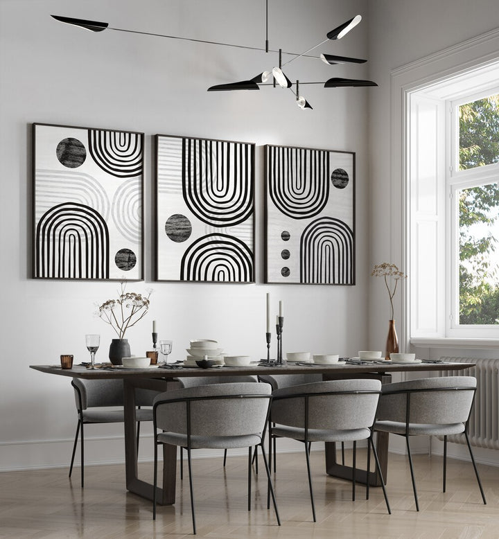 Elevate your decor with the NOIR BOHO FORMS SET, SET OF 3 PAINTINGS, perfect for modern living spaces.