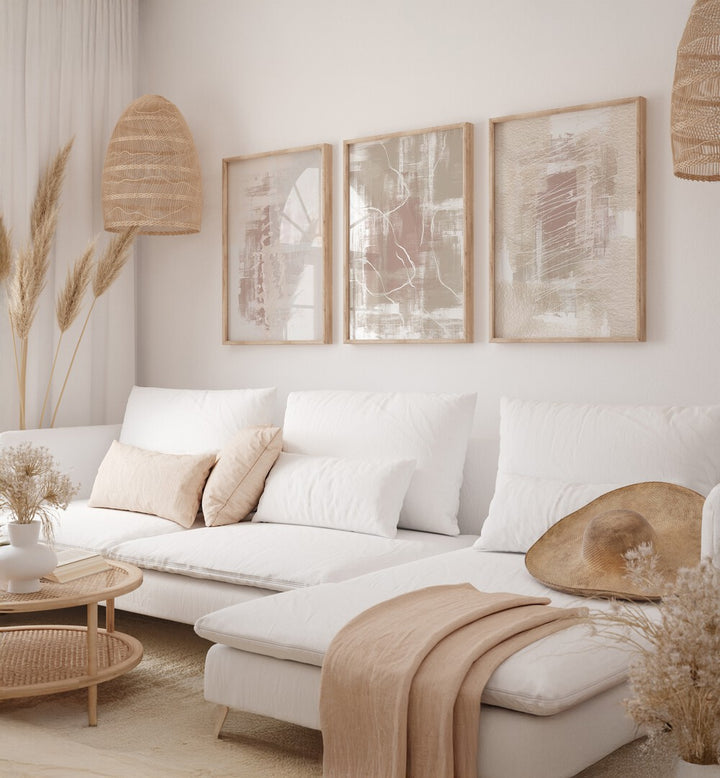 Transform your space with the NORDIC SNOW SET, SET OF 3 PAINTINGS, showcasing serene winter landscapes.