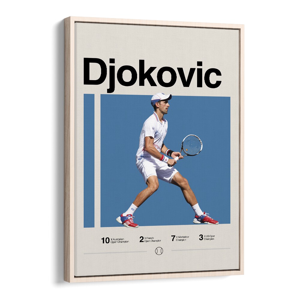 Novak Djokovic Sports Art Artwork in Oak Wood Floater Frame