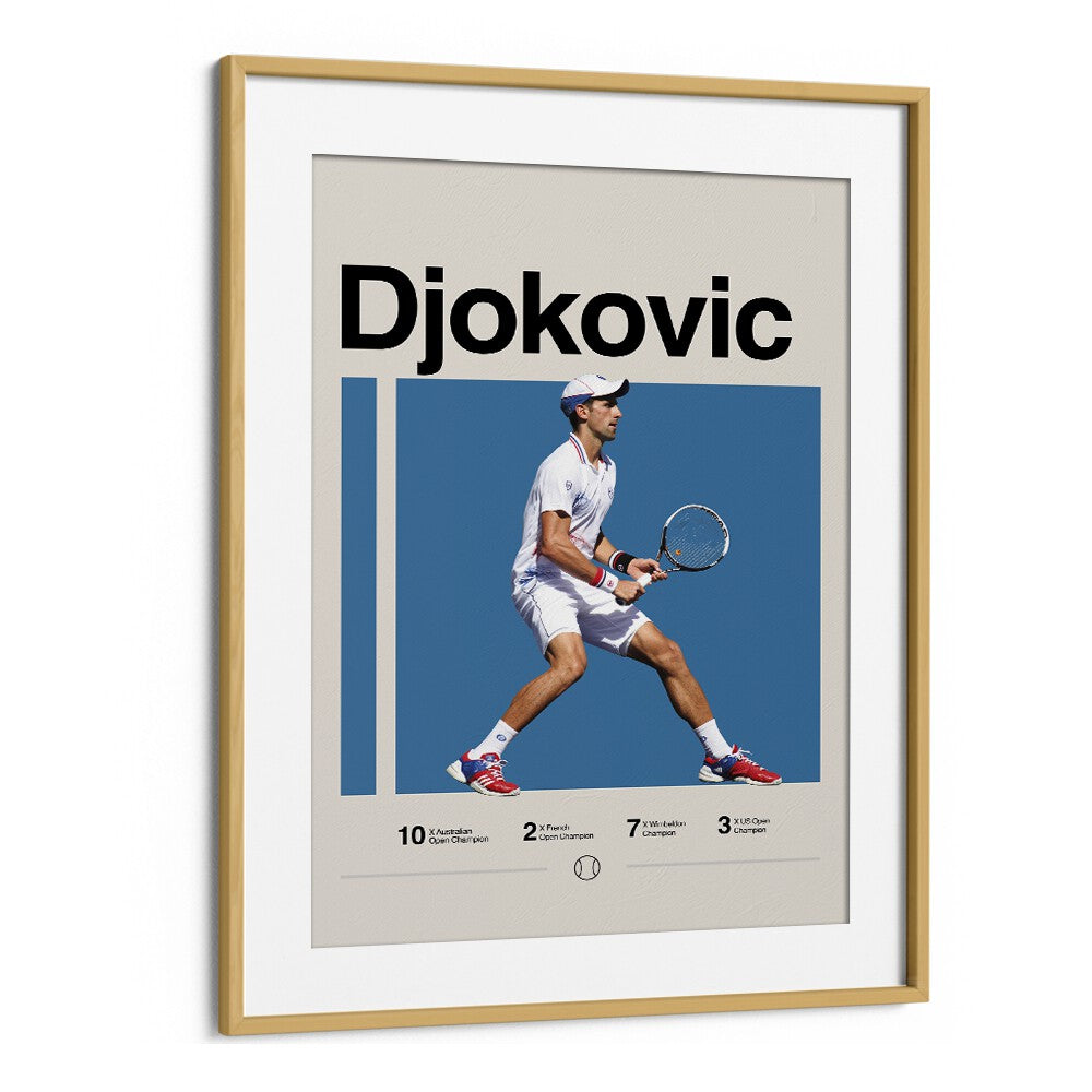 Novak Djokovic Sports Art Artwork in Oak Wood Frame With Mount