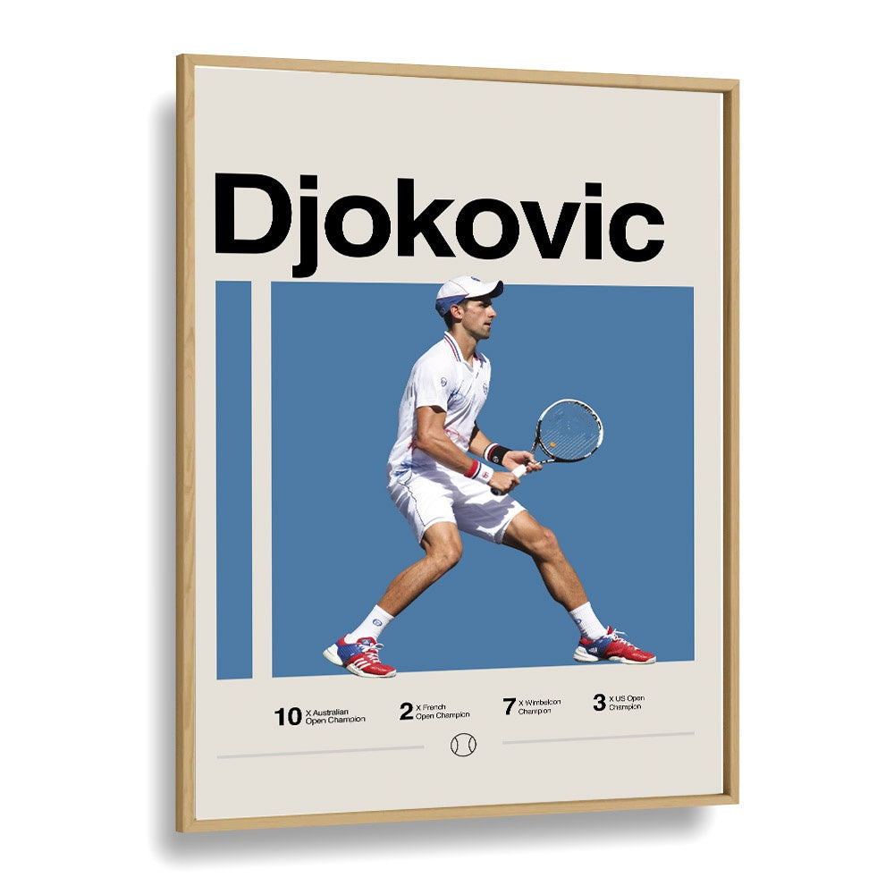 Novak Djokovic Sports Art Artwork in Oak Wood Plain Frame