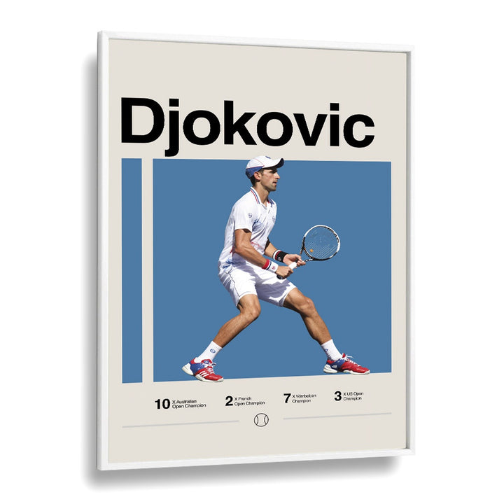 Novak Djokovic Sports Art Artwork in White Plain Frame