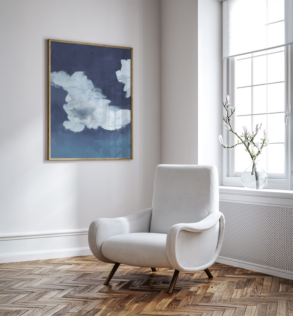 Transform your space with MYSTIC INDIGO CLOUDS III, ABSTRACT PAINTINGS, featuring soothing indigo hues for tranquility.