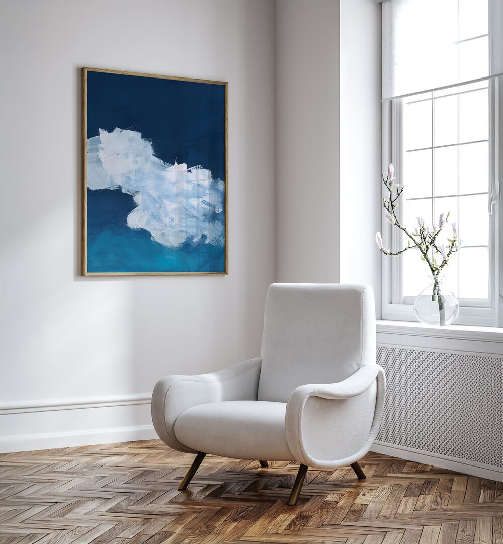 Transform your space with MYSTIC INDIGO CLOUDS II, ABSTRACT PAINTINGS featuring deep indigo hues and cloud-like formations.