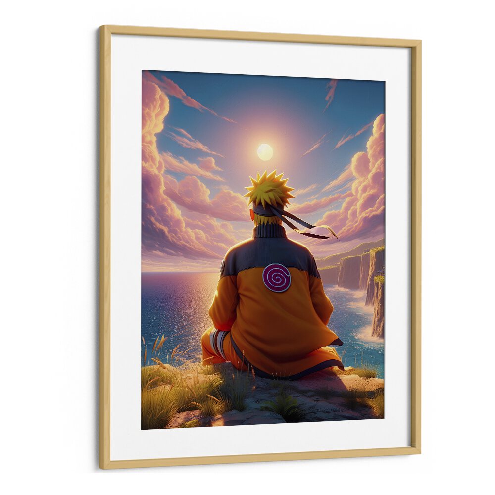 Naruto Back By Ritvik Takkar Surrealism in Oak Wood Frame With Mount