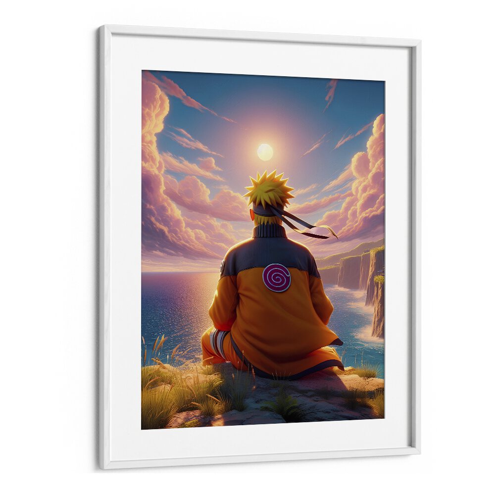 Naruto Back By Ritvik Takkar Surrealism in White Frame With Mount