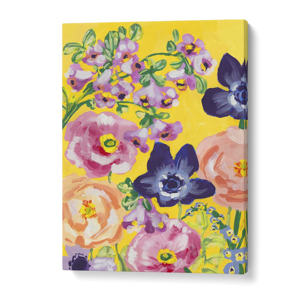 Navy Anemones On Yellow By Ania Zwara Botanical Art Prints Floral Paintings in Gallery Wrap