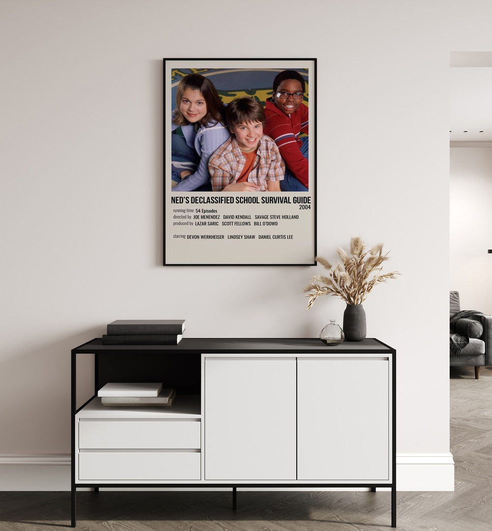 Neds Declassified School Survival Guide 2004 Movie Posters in Black Plain Frame hanging on wall above console table