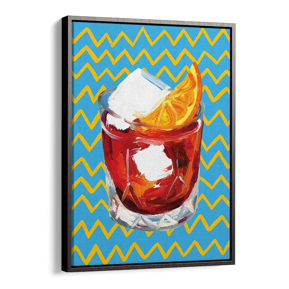 Negroni Blue by Alice Straker Bar Posters Bar Art Prints in Black Floater Frame