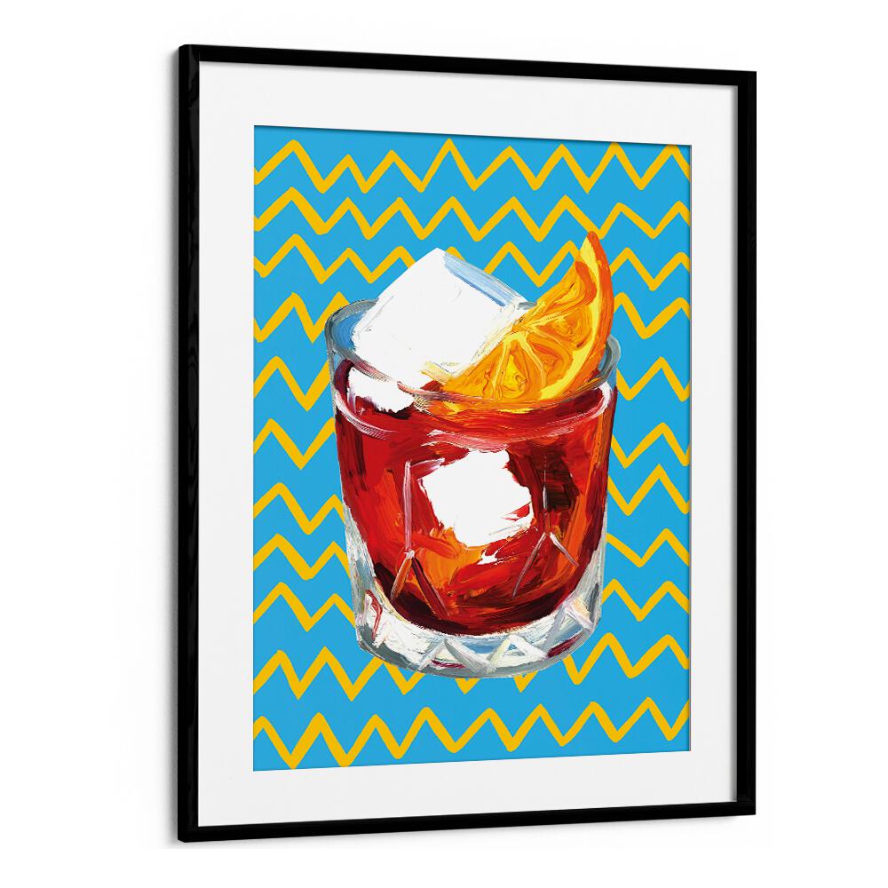 Negroni Blue by Alice Straker Bar Posters Bar Art Prints in Black Frame With Mount