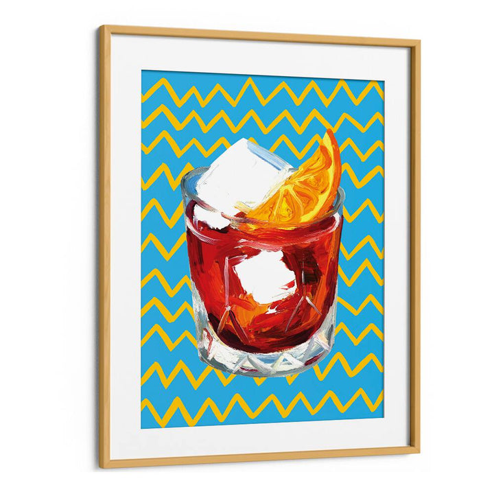 Negroni Blue by Alice Straker Bar Posters Bar Art Prints in Oak Wood Frame With Mount