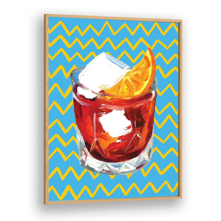 Negroni Blue by Alice Straker Bar Posters Bar Art Prints in Oak Wood Plain Frame