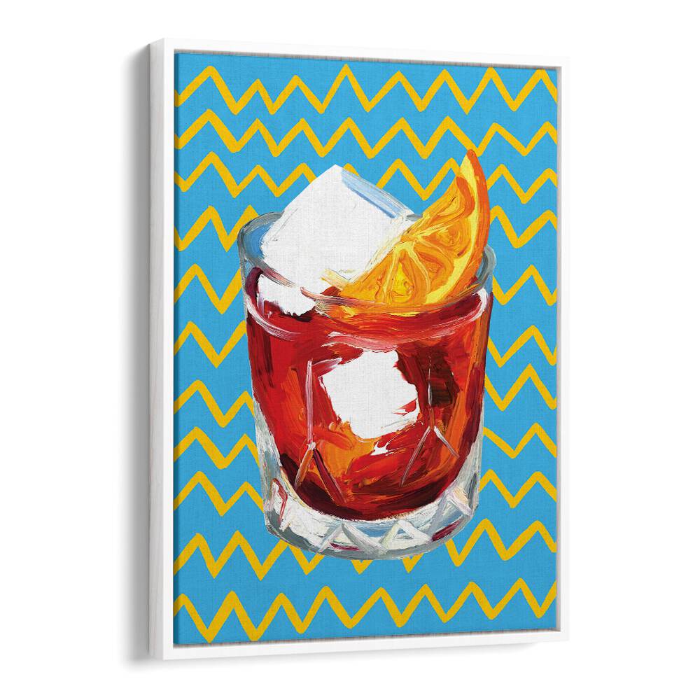 Negroni Blue by Alice Straker Bar Posters Bar Art Prints in White Floater Frame