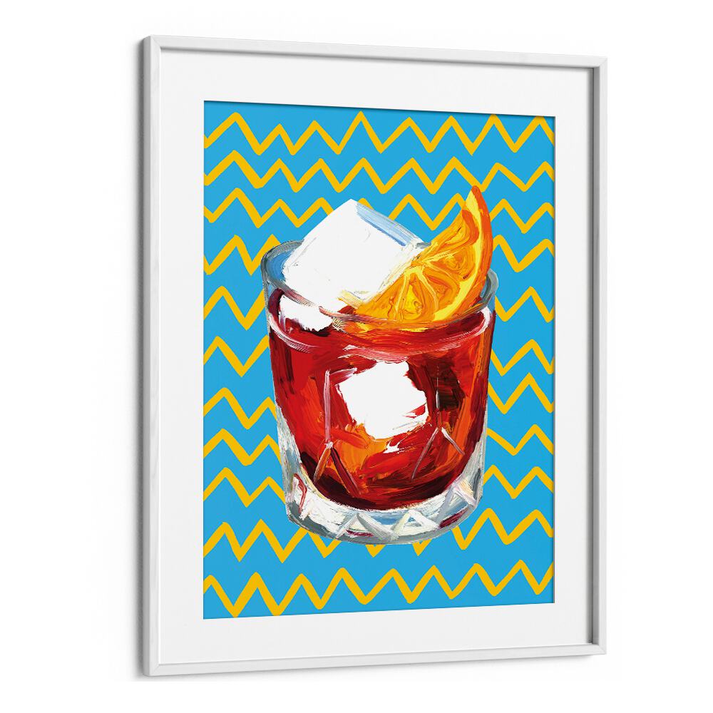 Negroni Blue by Alice Straker Bar Posters Bar Art Prints in White Frame With Mount