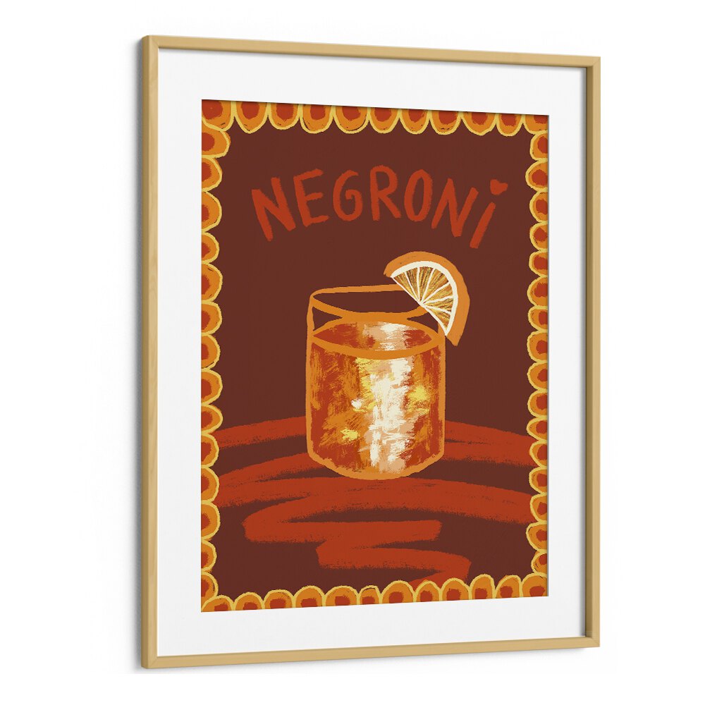 Negroni by Studio Dolci Kitchen Art Prints in Oak Wood Frame With Mount