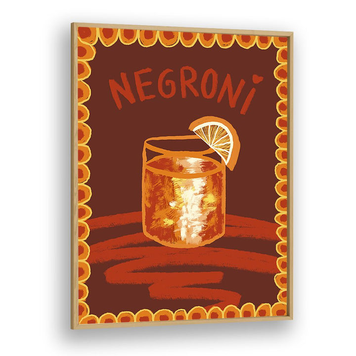 Negroni by Studio Dolci Kitchen Art Prints in Oak Wood Plain Frame