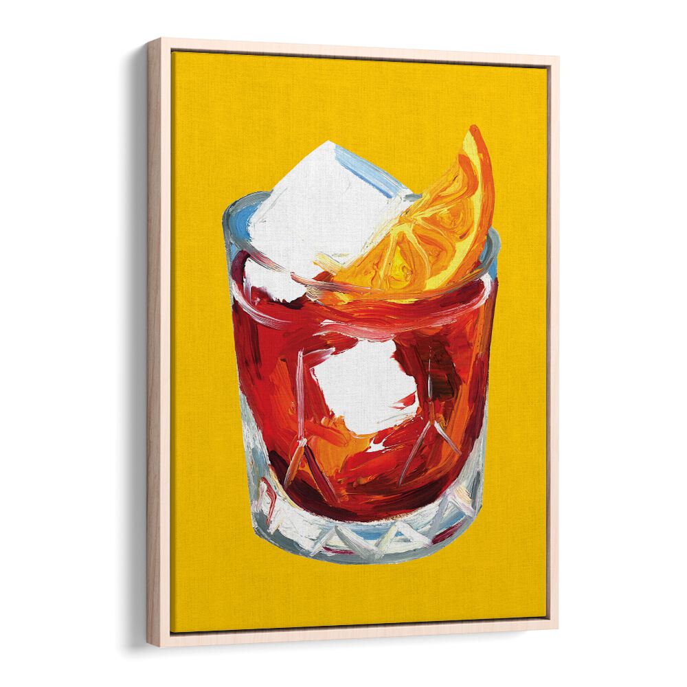 Negroni on Sunshine by Alice Straker Bar Posters Bar Art Prints in Oak Wood Floater Frame