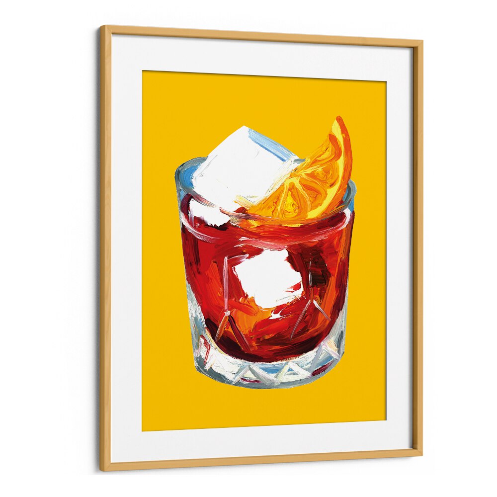 Negroni on Sunshine by Alice Straker Bar Posters Bar Art Prints in Oak Wood Frame With Mount